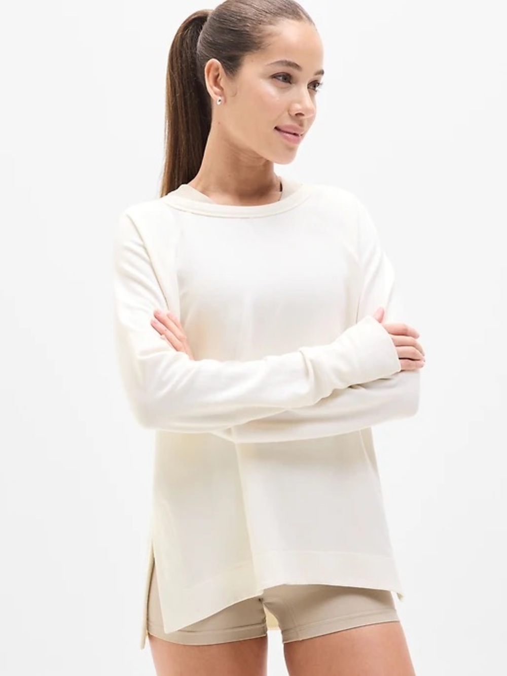 Athleta Coaster Luxe Recover Sweatshirt magnolia white medium tencel cozy lounge